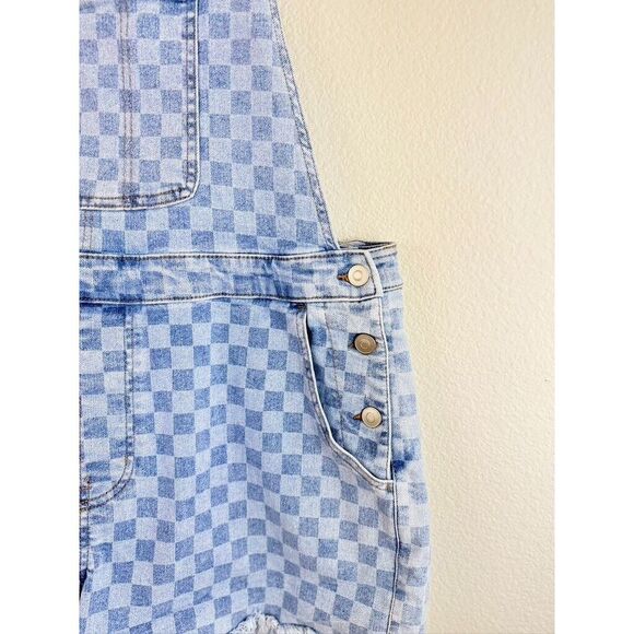NO BOUNDARIES Denim Boyfriend Overalls Checkered Blue Juniors XL (15-17) - Picture 10 of 10